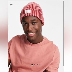 Jack & Jones Ribbed Knit Beanie in Washed Red Dahlia